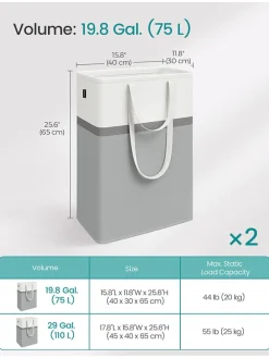 2er-Set: Wäschekörbe in Grau/ Weiß - (B)40 x (H)65 x (T)30 cm