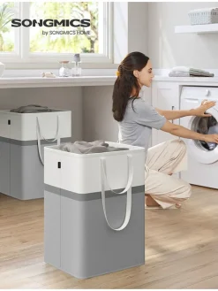 2er-Set: Wäschekörbe in Grau/ Weiß - (B)45 x (H)65 x (T)40 cm