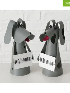 2er-Set: Zaunsitzer "Perro" in Grau - (H)20,5 cm