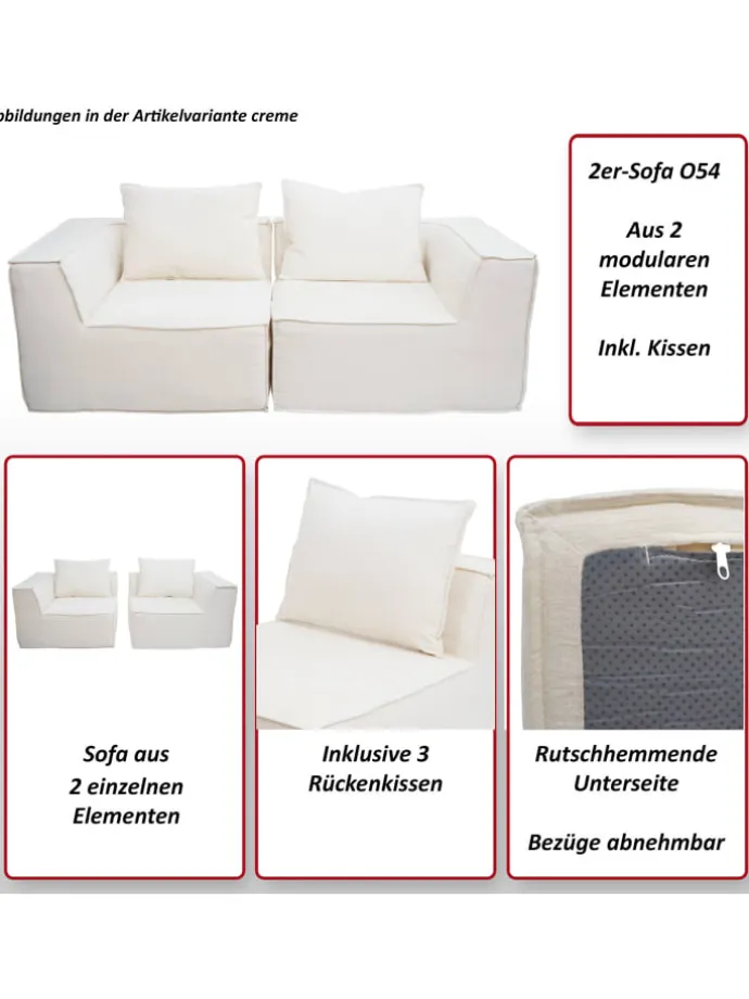 2er-Sofa O54, Creme