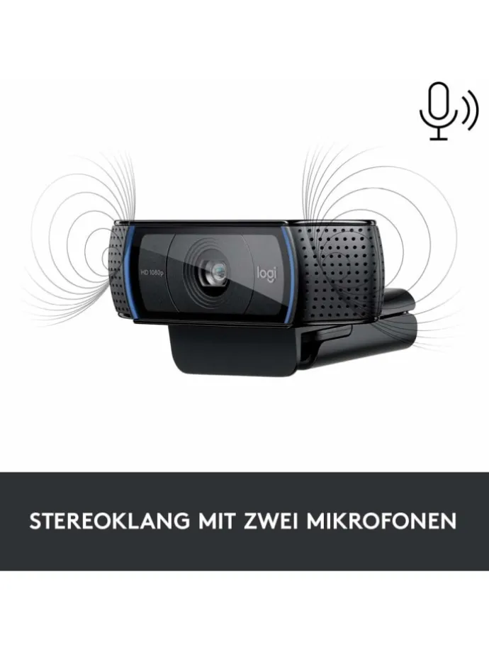 Erstklassige Webcam C920 mit 1080p Full-HD - gestochen in Schwarz