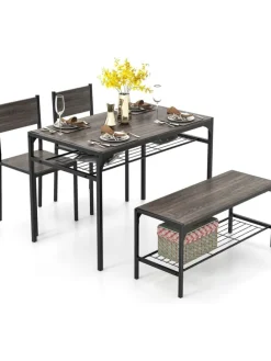 Esstisch 4 tlg. Set in Grau