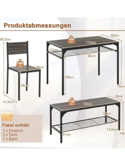 Esstisch 4 tlg. Set in Grau