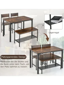 Esstisch Set 4-teilig in Braun