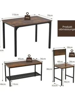 Esstisch Set 4-teilig in Braun