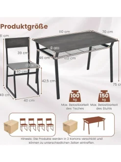 Esstisch Set 5-teilig in Grau