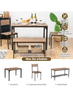 Esstisch Set 4-teilig in Hellbraun