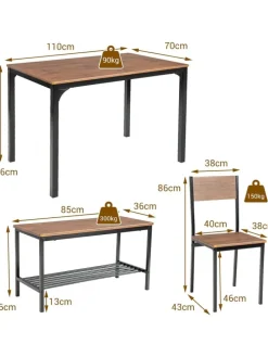 Esstisch Set 4-teilig in Hellbraun