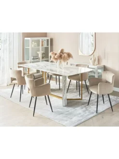 Esszimmertisch CALCIO in Weiß/Schwarz/Gold - (W) 100 x (H) 77 x (L) 200 cm