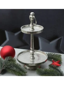 Etagere Aluminium 3 stöckige Servierplatte Dekoetagere H: 34cm in silber