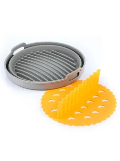 Faltbarer Silicon-Einsatz für Heißluftfritteusen in Gelb/ Grau - Ø 21,5 cm