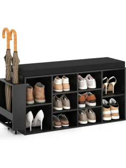 10-Fächer Schuhbank in Schwarz