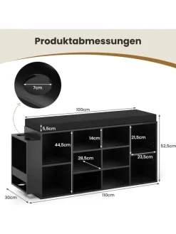 10-Fächer Schuhbank in Schwarz