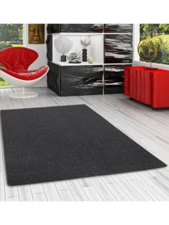 Feinschlingen Velour Teppich Strong in Schwarz Grau