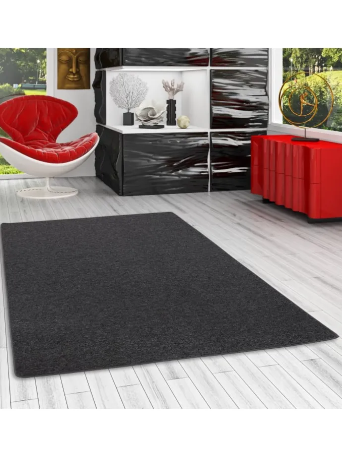 Feinschlingen Velour Teppich Strong in Schwarz Grau