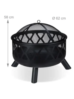 Feuerschale mit Funkenschutz in Schwarz - Ø 62 cm