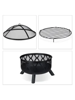 Feuerschale mit Funkenschutz in Schwarz - Ø 62 cm