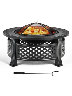 Feuerschale mit Grillrost in Schwarz