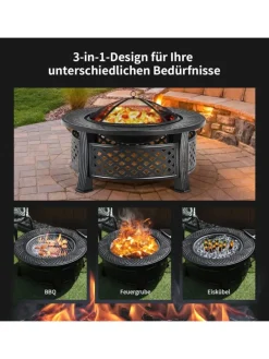 Feuerschale mit Grillrost in Schwarz