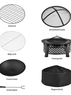 Feuerschale mit Grillrost in Schwarz