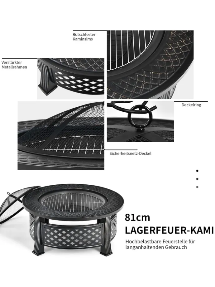 Feuerschale mit Grillrost in Schwarz