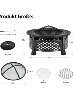 Feuerschale mit Grillrost in Schwarz