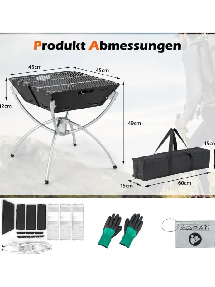 Feuerstelle Campinggrill 3in1 45x45x49cm in Schwarz