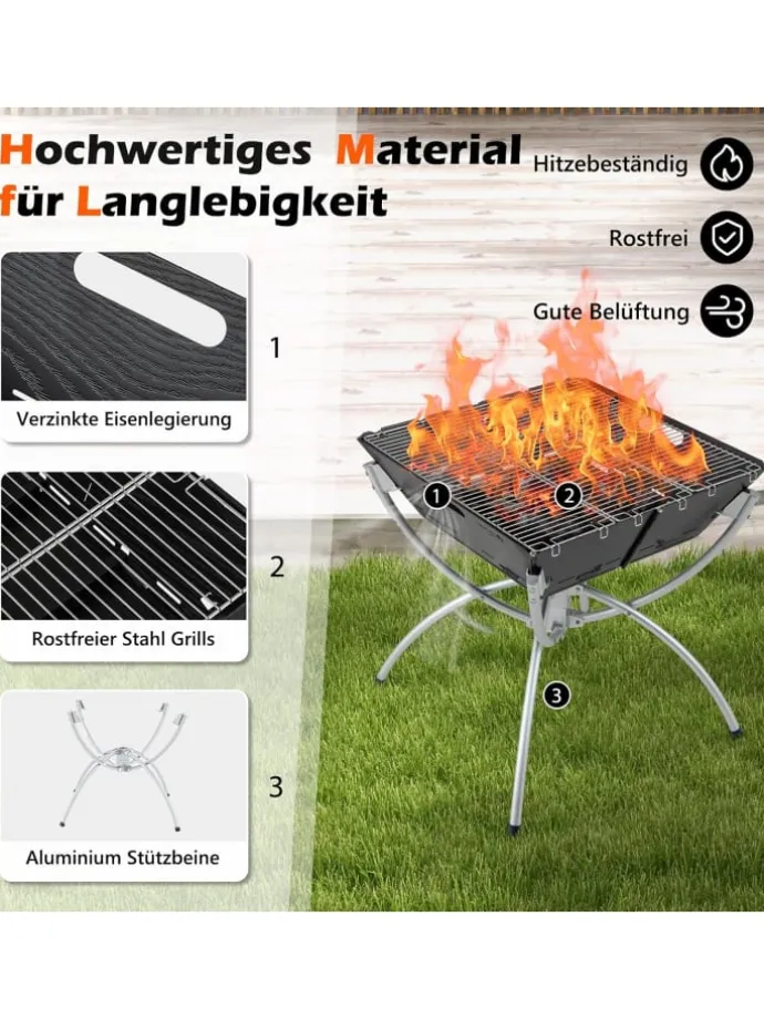 Feuerstelle Campinggrill 3in1 45x45x49cm in Schwarz