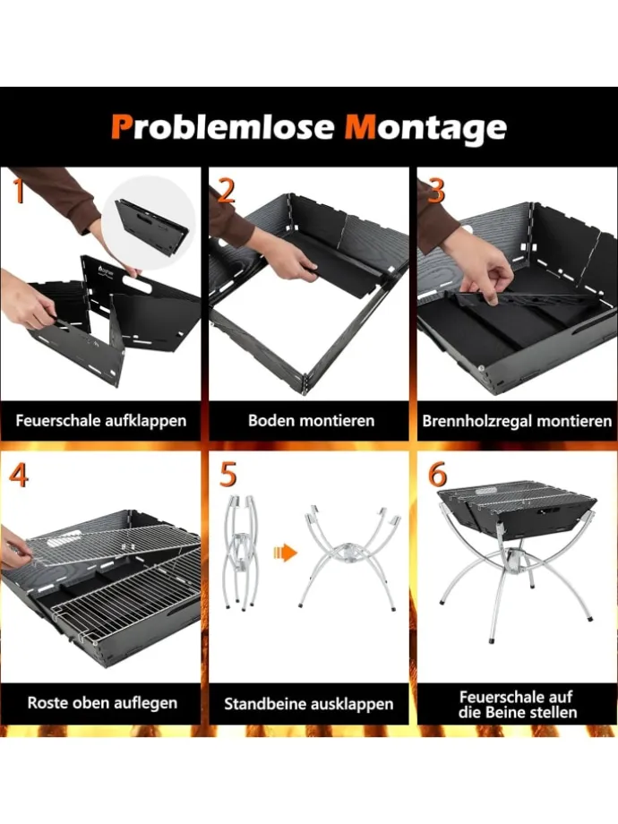 Feuerstelle Campinggrill 3in1 45x45x49cm in Schwarz