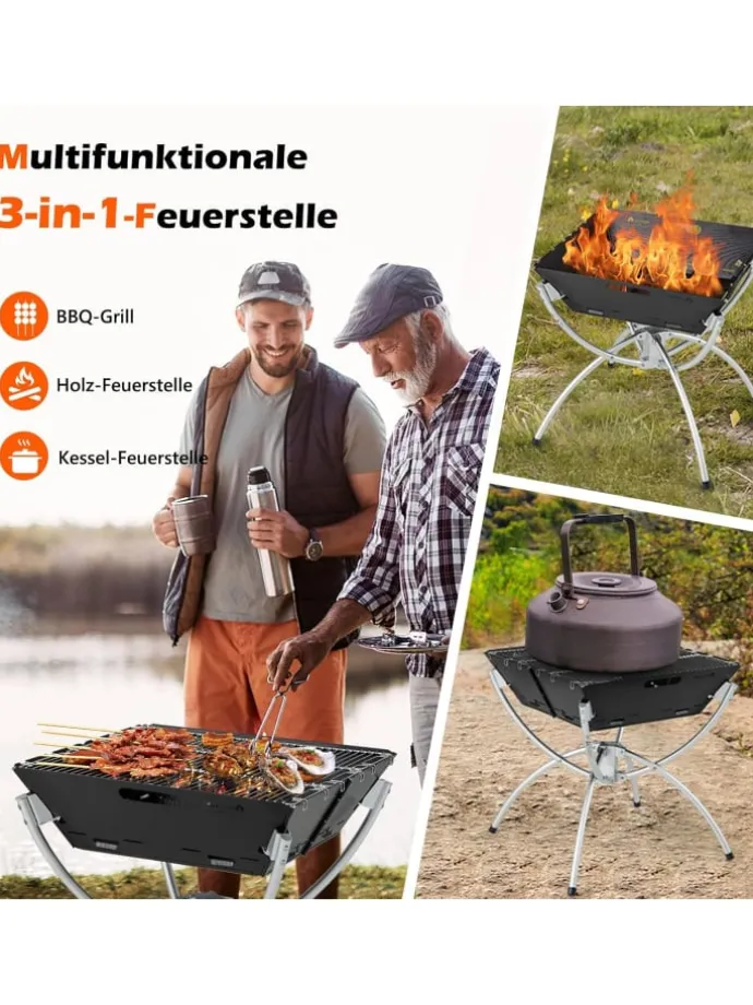 Feuerstelle Campinggrill 3in1 45x45x49cm in Schwarz