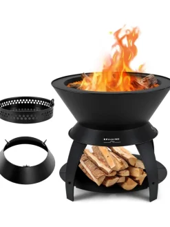 Feuerstelle mit Topfhalter und Ablage in Schwarz