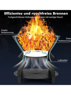 Feuerstelle mit Topfhalter und Ablage in Schwarz
