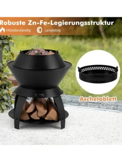Feuerstelle mit Topfhalter und Ablage in Schwarz