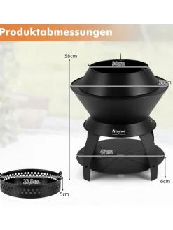 Feuerstelle mit Topfhalter und Ablage in Schwarz