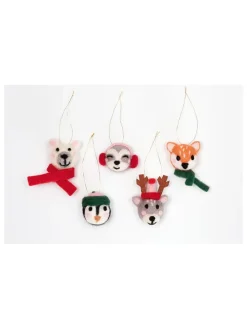 Filzkugeln "Winter Animals" in Rot/ Grau - 5 Stück