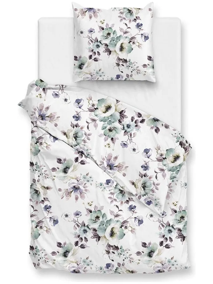 Flanell-Bettwäsche-Set "Celia" in Weiß/ MInt