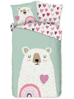 Flanell-Bettwäsche-Set "Ted" in Grün/ Weiß