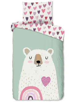 Flanell-Bettwäsche-Set "Ted" in Grün/ Weiß