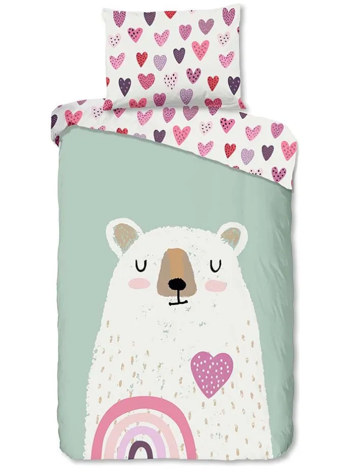 Flanell-Bettwäsche-Set "Ted" in Grün/ Weiß