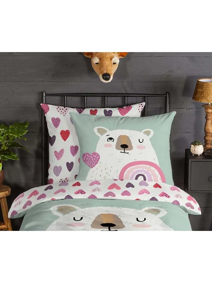 Flanell-Bettwäsche-Set "Ted" in Grün/ Weiß