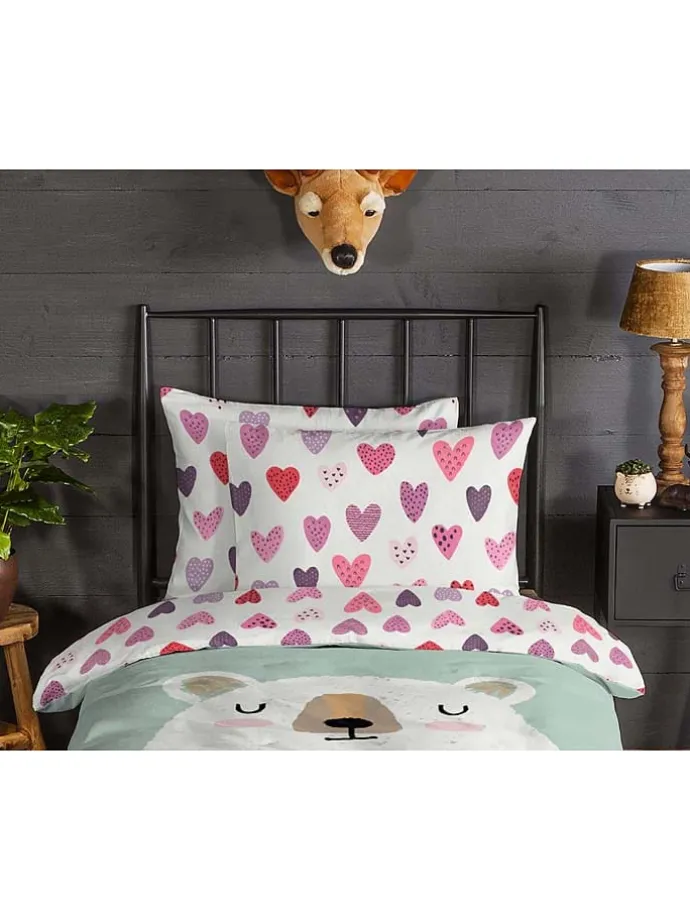 Flanell-Bettwäsche-Set "Ted" in Grün/ Weiß