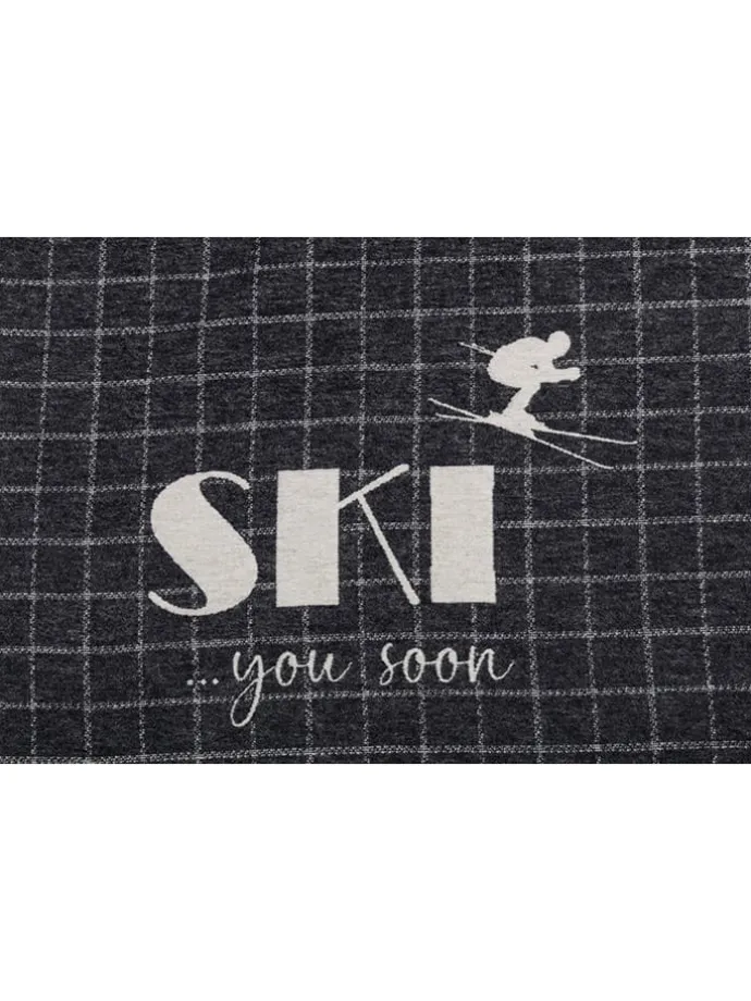Flanelldecke "Silvretta - Ski You Soon" in Anthrazit