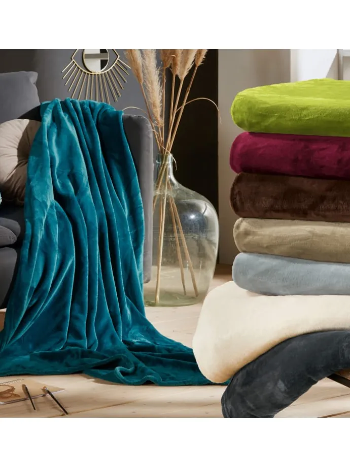 Fleece, Microfaser Wohndecke Amarillo in beige