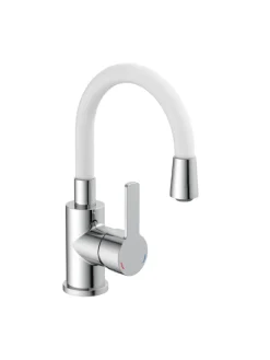 FLEXO Waschtischarmatur, Chrom/Weiß, mit flexiblem Auslauf