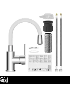 FLEXO Waschtischarmatur, Chrom/Weiß, mit flexiblem Auslauf