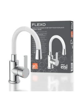 FLEXO Waschtischarmatur, Chrom/Weiß, mit flexiblem Auslauf