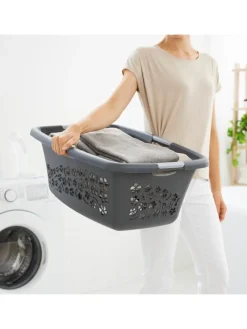 Flowers Wäschekorb 50l mit 4 Griffen, Kunststoff (PP) in Anthrazit