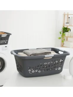 Flowers Wäschekorb 50l mit 4 Griffen, Kunststoff (PP) in Anthrazit