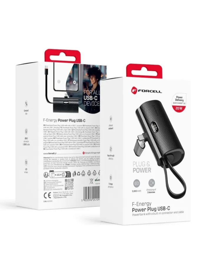 FORCELL Powerbank 5000mAh USB-C PD 20W Schwarz