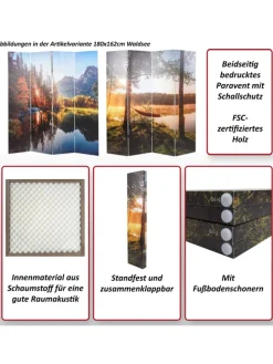 Foto-Paravent mit Schallschutz L55, 180x122cm Waldsee
